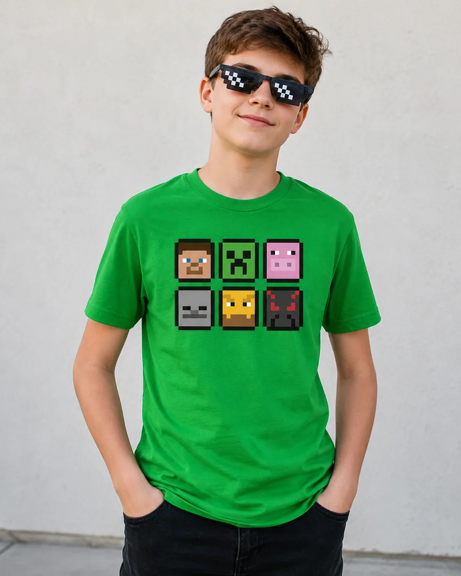 Niño con camiseta verde Minecraft Faces Infantil