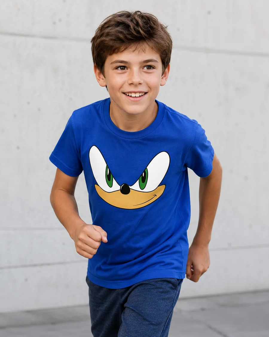 Niño corriendo con camiseta azul Sonic Blue Peek